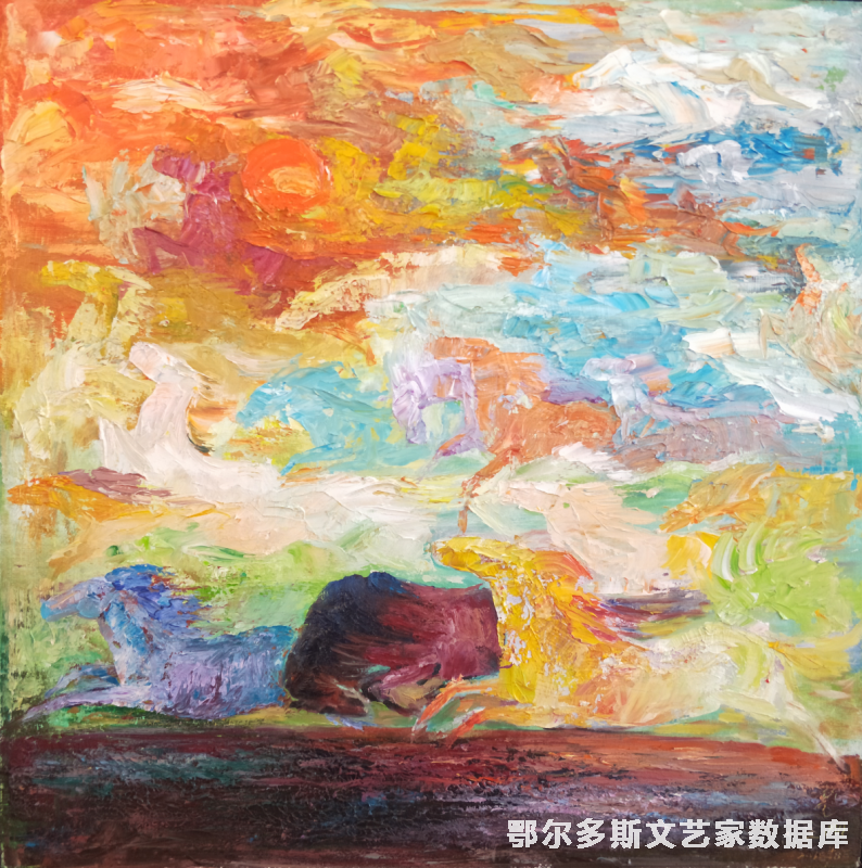 万马奔腾 油画 70cm×70cm