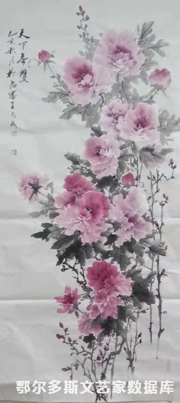 牡丹图  国画  100cmX40cm