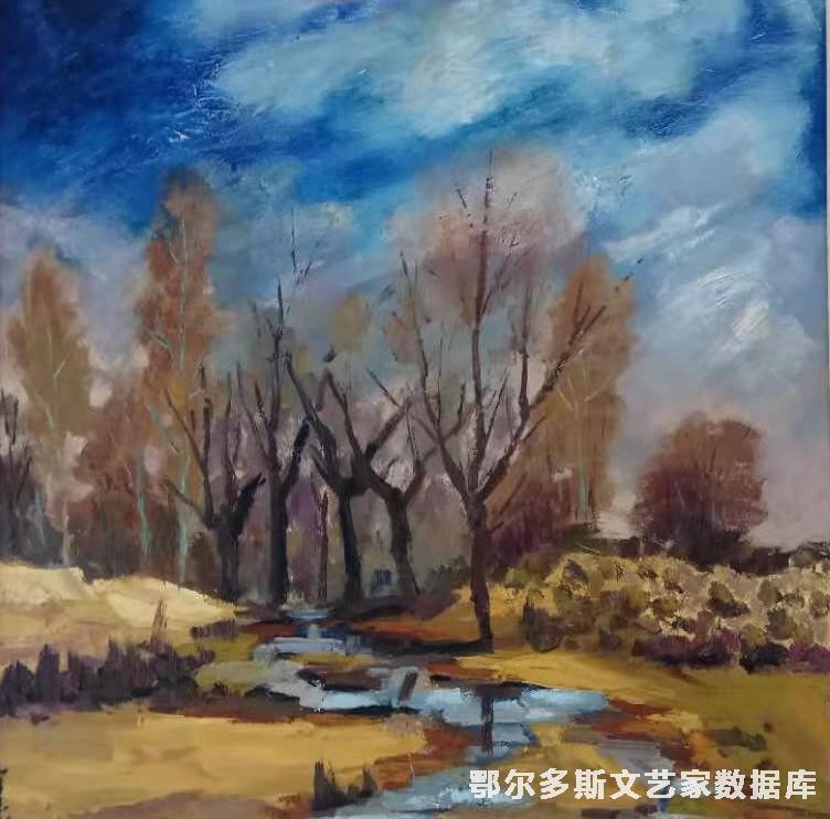 春天的小河60㎝x60㎝油画