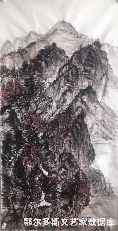 山谷秋色图  国画 130cm X 47cm