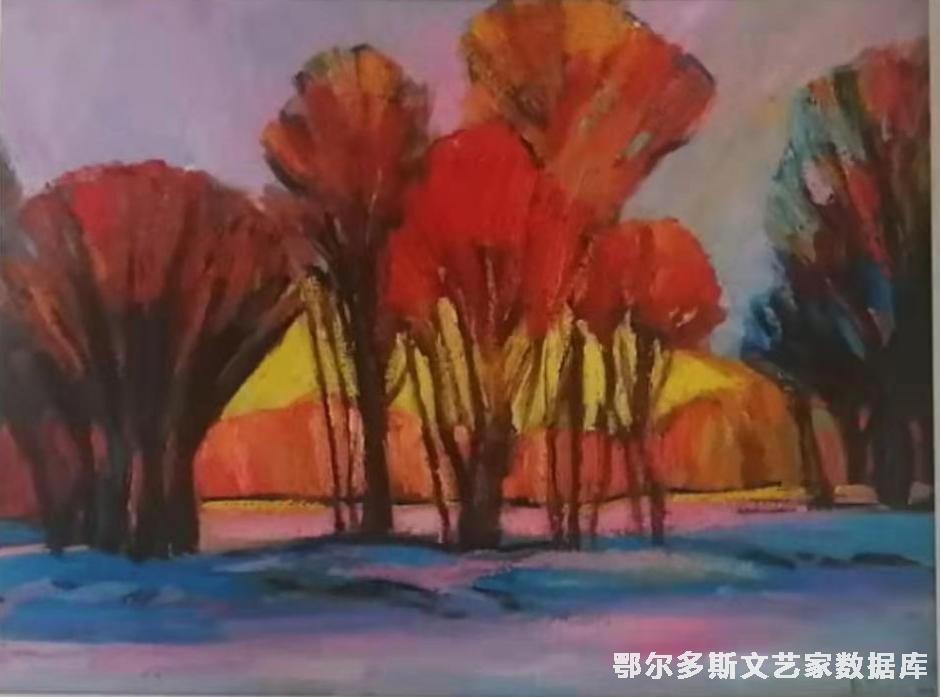 夕阳下的晚秋 油画 80cm×100cm