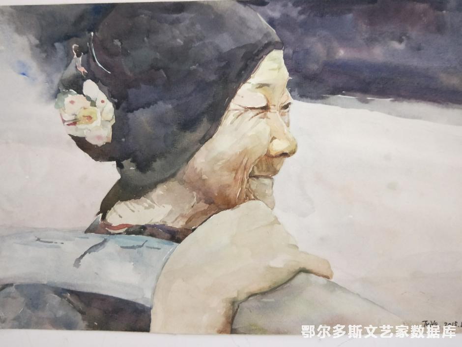 老太太 水彩 30cm×45cm