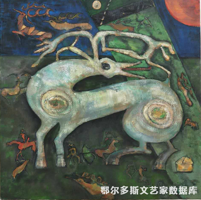 白鹿起源 油画 90cm×90cm