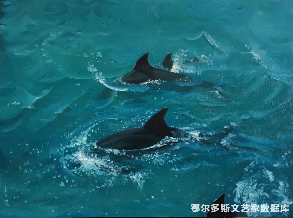 海豚 油画 60cm×80cm