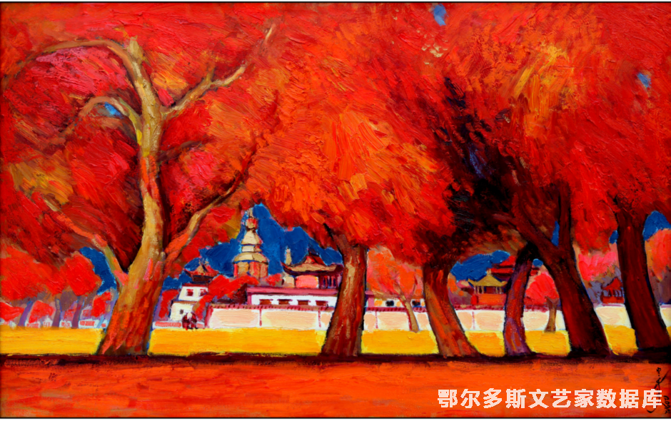 家乡乌审召 油画 75cm×120cm